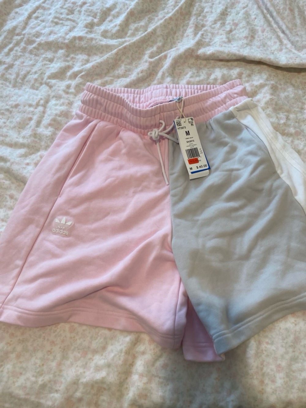 adidas Pink and Gray Colorblock Athletic Shorts